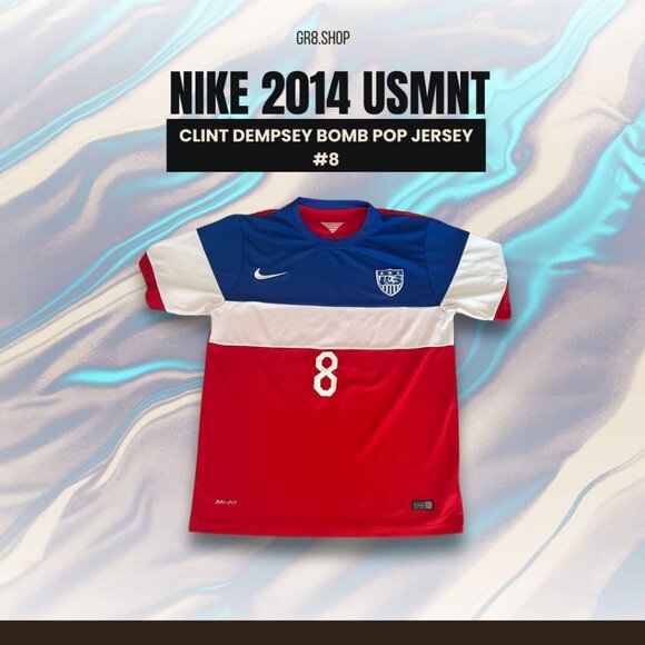 Nike 2014 USMNT Clint Dempsey Bomb Pop Jersey #8 Red/White/Blue Large Mens Socce - Picture 1 of 6